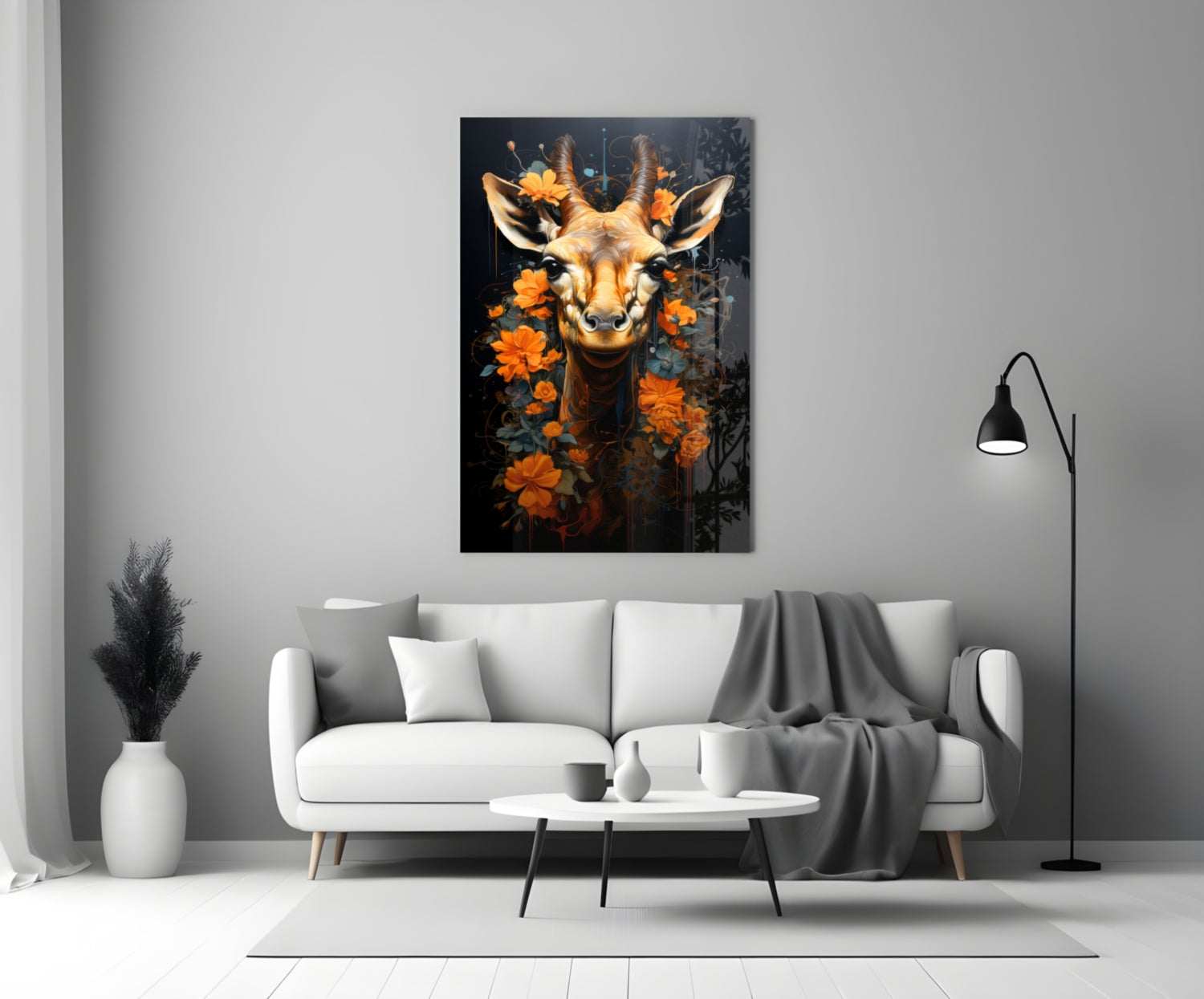 Orange Blossom Antelope Portrait Glass Wall Art