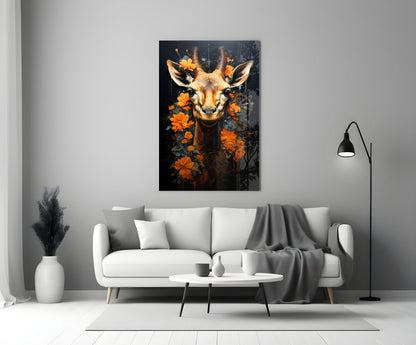 Orange Blossom Antelope Portrait Glass Wall Art