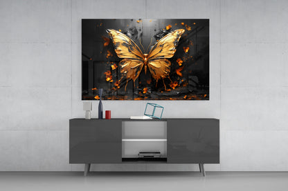 Golden Butterfly Glass Wall Art || Designer Collection