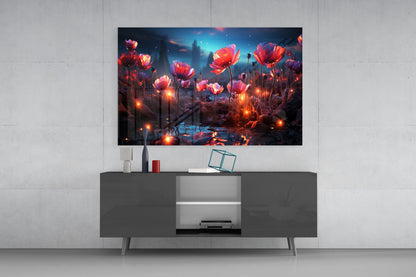 Magical Poppies Glass Wall Art || Designer Collection