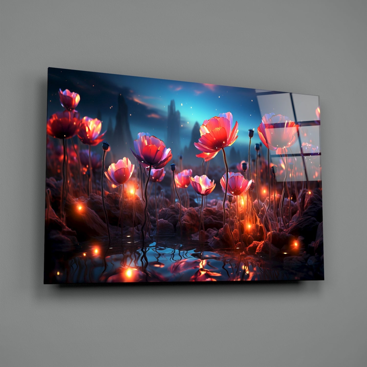 Magical Poppies Glass Wall Art || Designer Collection