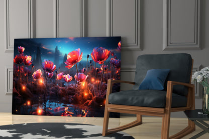 Magical Poppies Glass Wall Art || Designer Collection