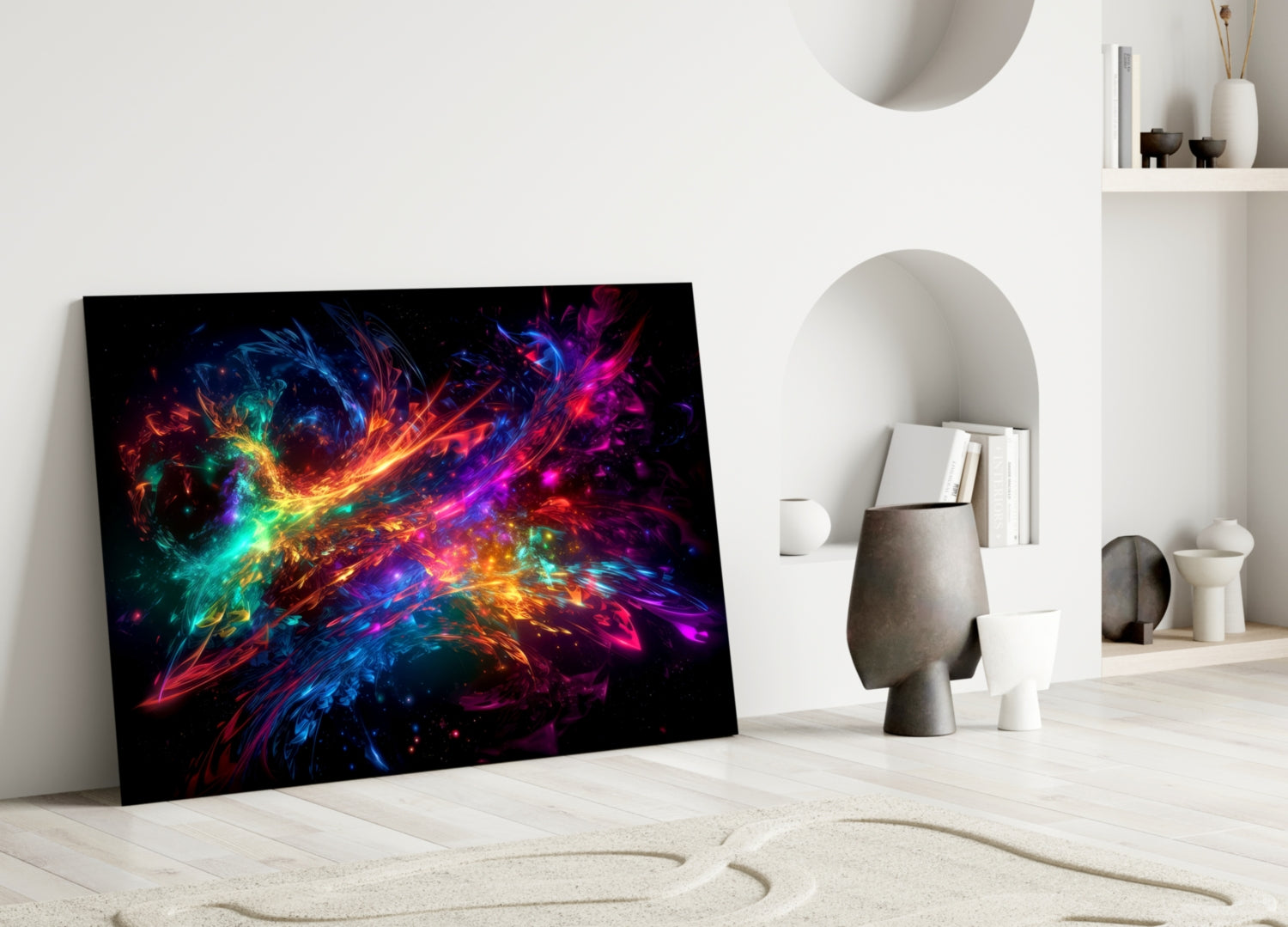 Rainbow Energy Swirl Explosion Glass Wall Art