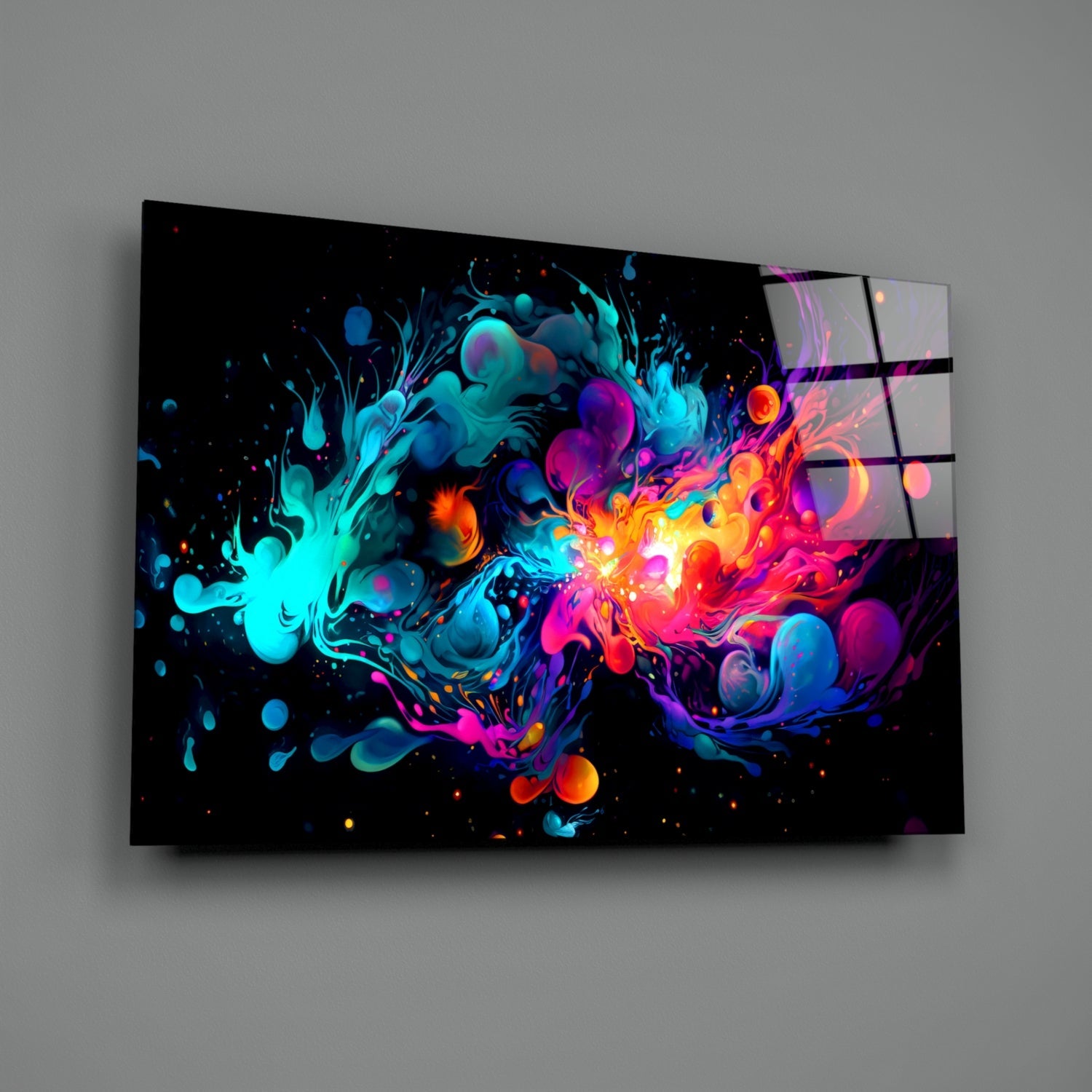 Liquid Ink Bubbles Color Clash Glass Wall Art