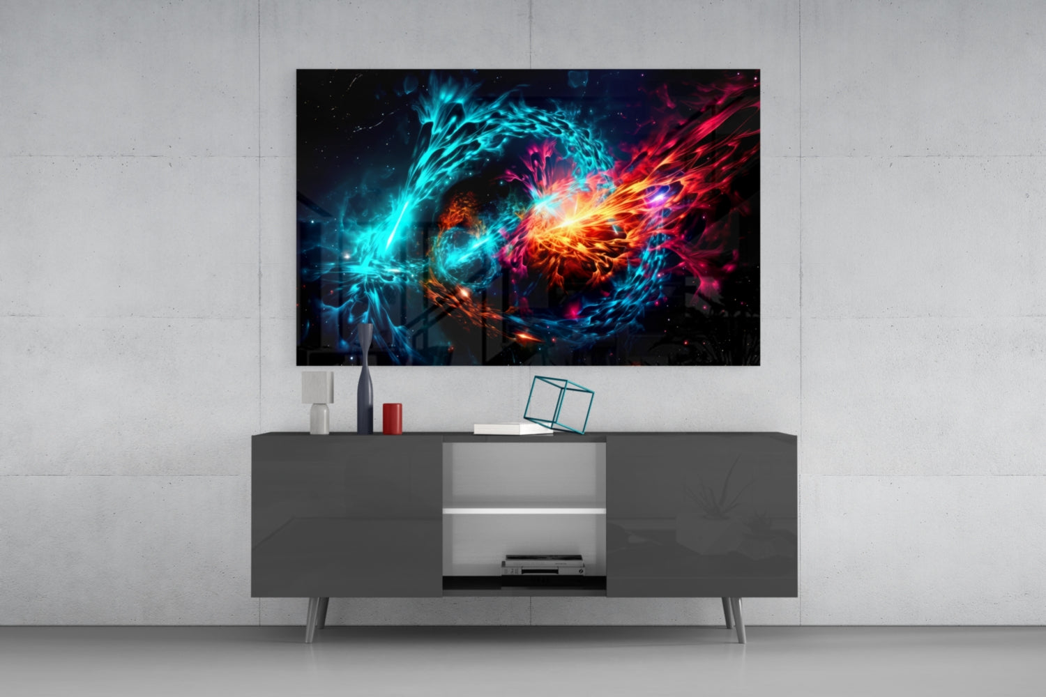 Fire and Water Yin Yang Glass Wall Art
