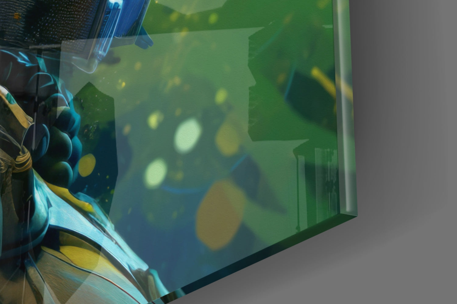 Blue Haired Cyber Warrior Green Glow Glass Wall Art
