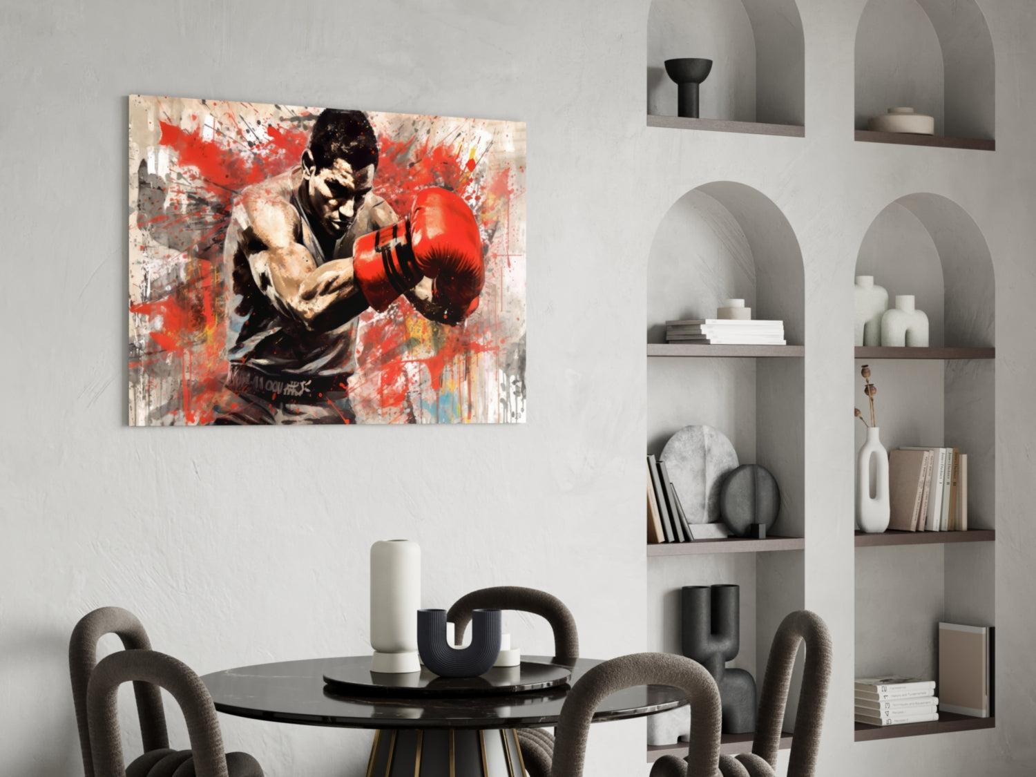 Red Splatter Gloves Boxer Glass Wall Art