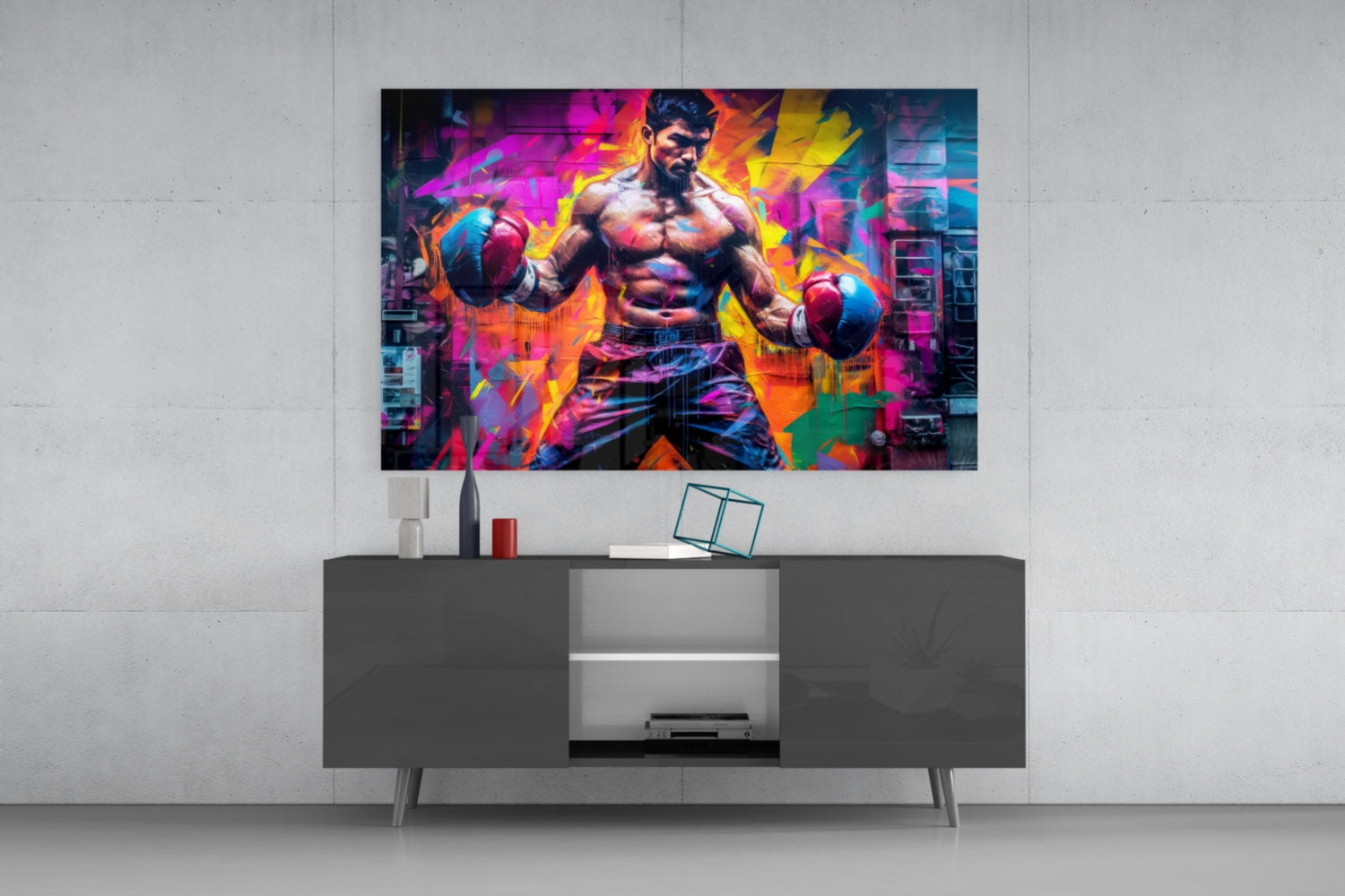 Neon Graffiti Street Boxer Glass Wall Art