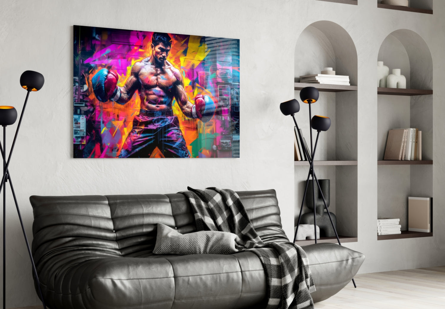 Neon Graffiti Street Boxer Glass Wall Art