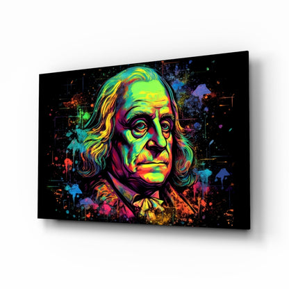 Blacklight Neon Benjamin Franklin Glass Wall Art