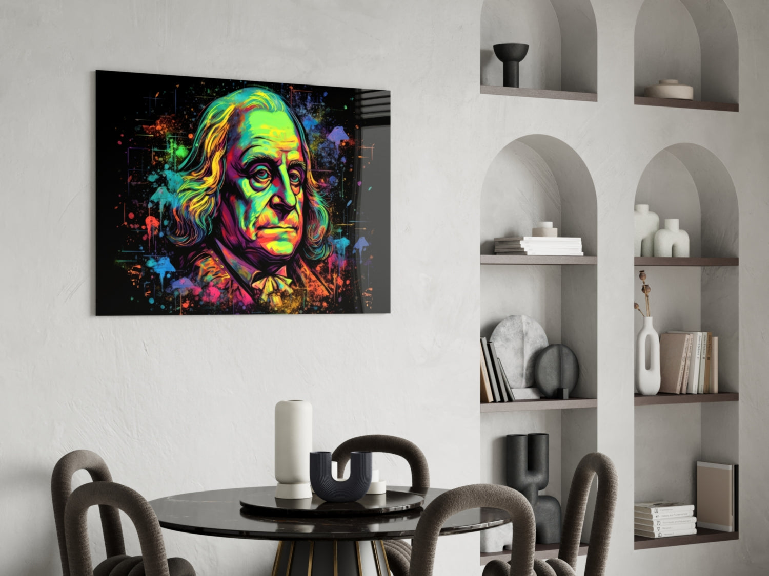 Blacklight Neon Benjamin Franklin Glass Wall Art