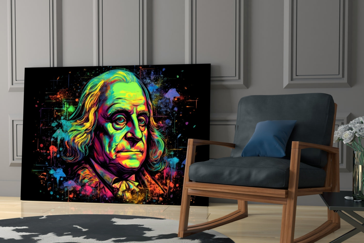 Blacklight Neon Benjamin Franklin Glass Wall Art