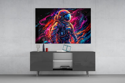 Neon Nebula Astronaut Glass Wall Art