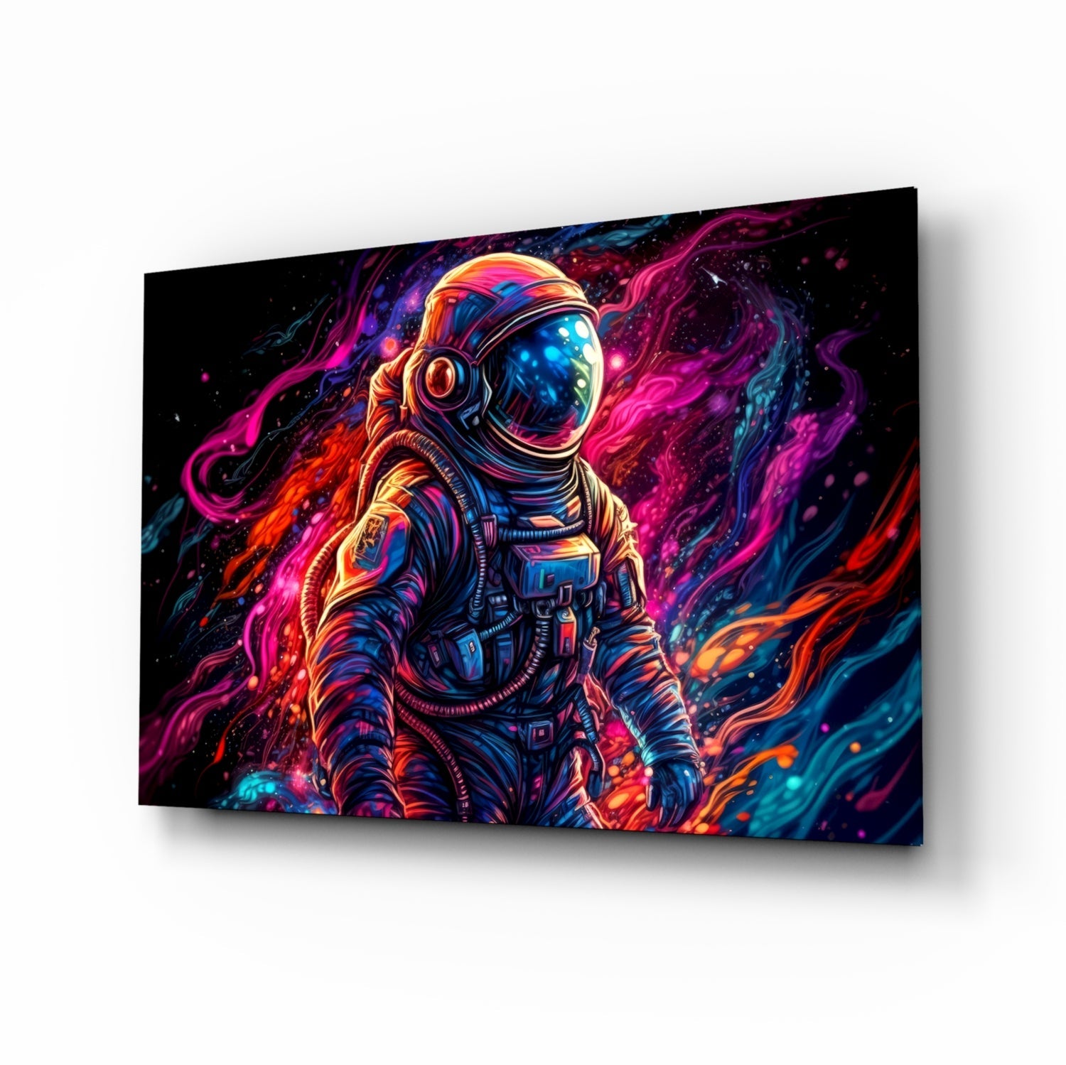 Neon Nebula Astronaut Glass Wall Art