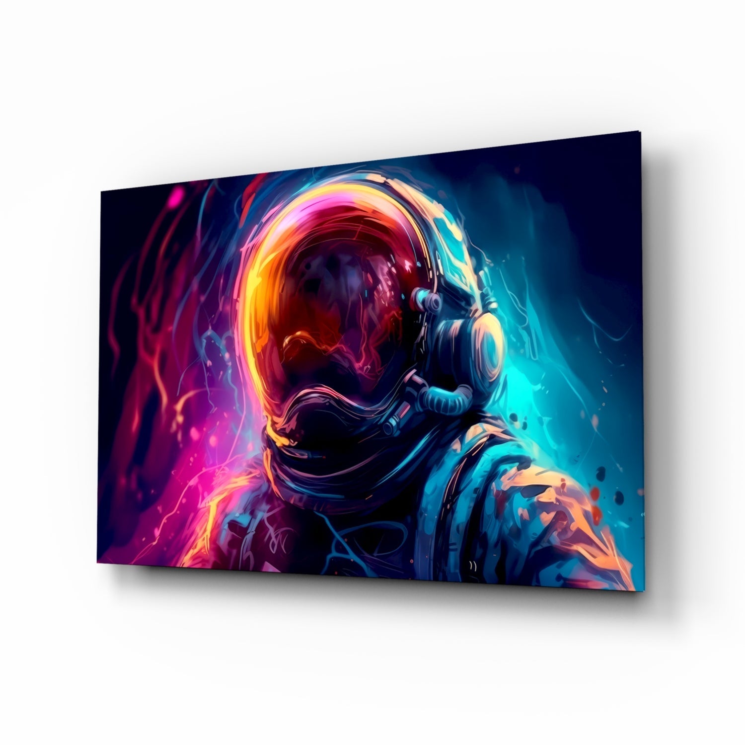 Glowing Helmet Astronaut Glass Wall Art