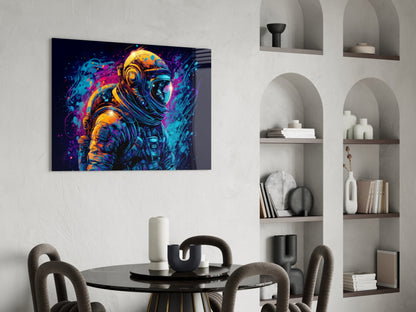 Blue Galaxy Profile Astronaut Glass Wall Art