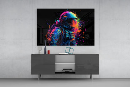 Neon Splash Astronaut Glass Wall Art