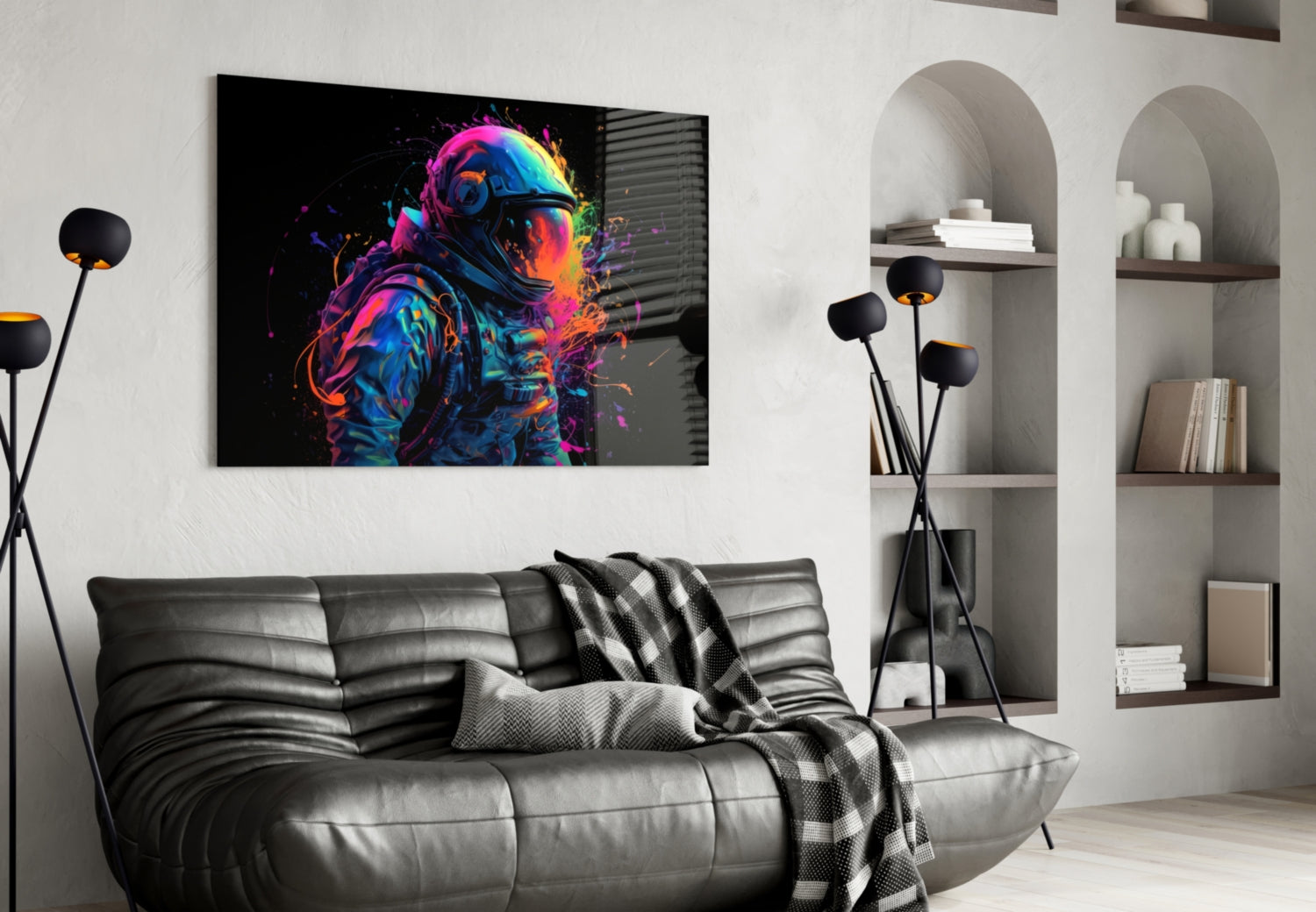 Neon Splash Astronaut Glass Wall Art