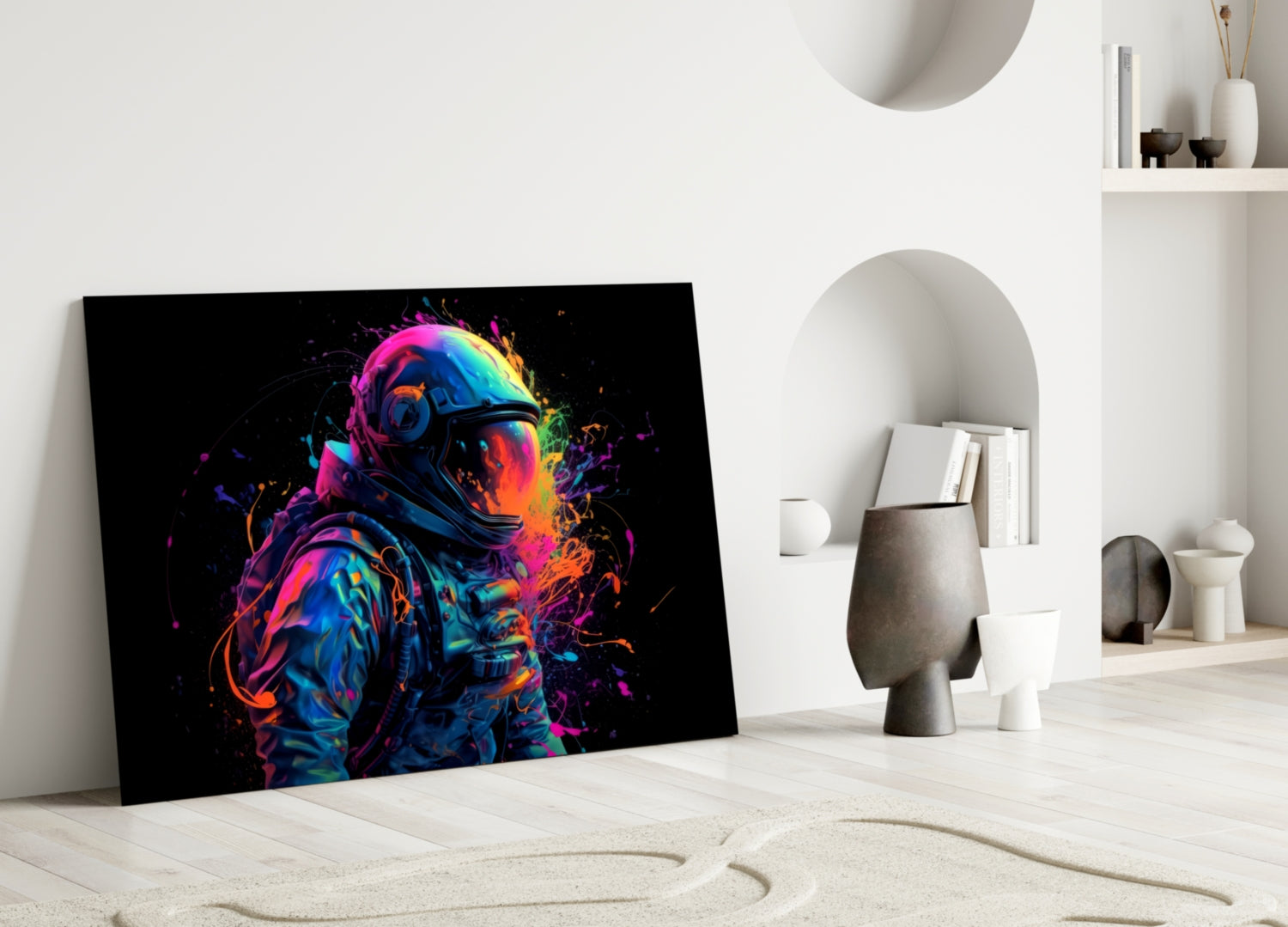 Neon Splash Astronaut Glass Wall Art