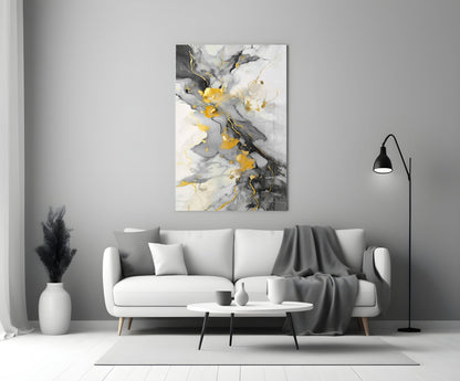 Gold Veined Charcoal Marble Swirl Glass Wall Art