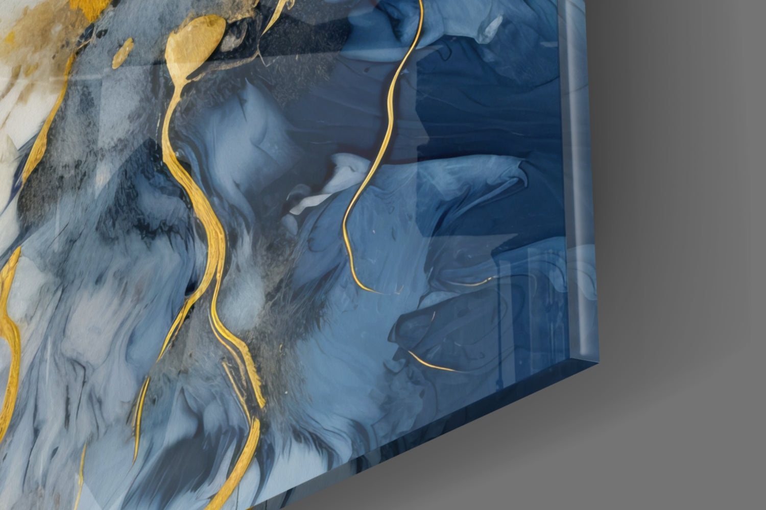 Gold Veined Indigo Marble Swirl Glass Wall Art