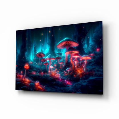 Neon Mushroom Forest Glass Wall Art || Designer Collection