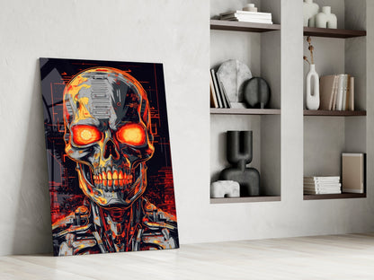 Glowing Eyes Metal Skull Glass Wall Art