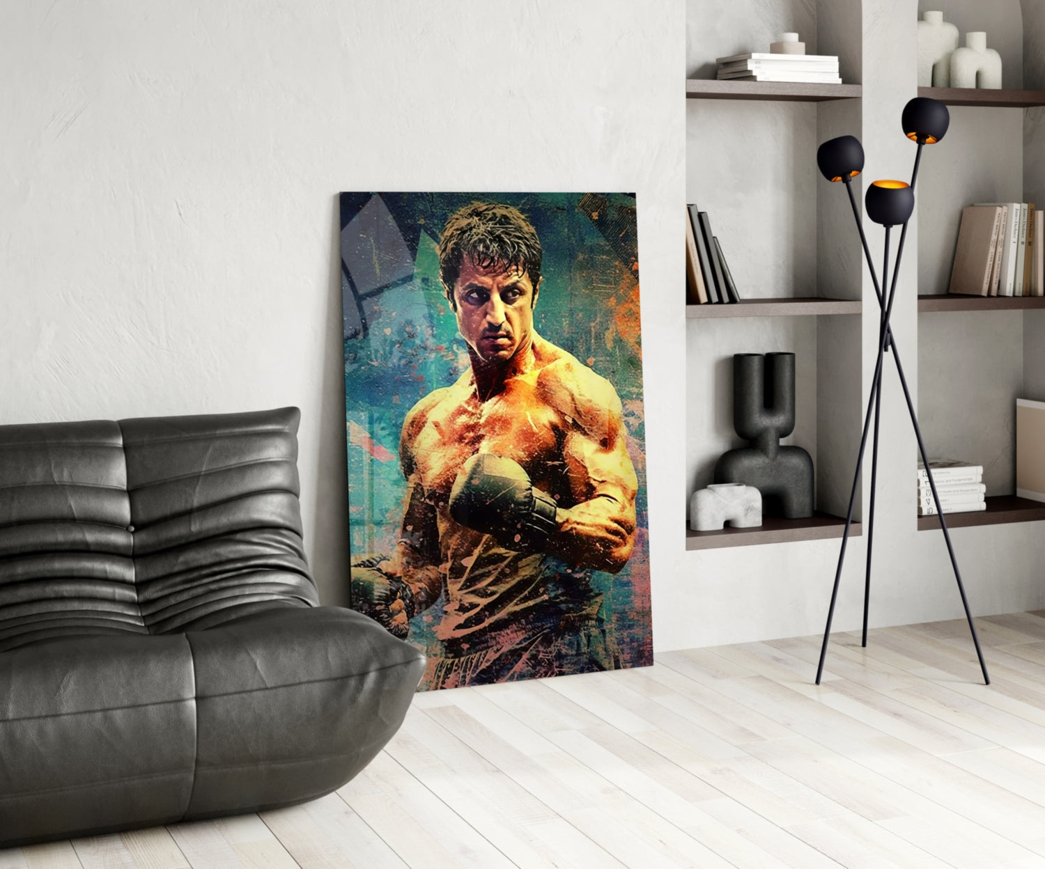 Teal Grunge Wall Boxer Fighter Glass Wall Art