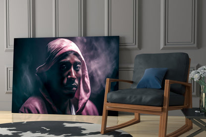 Pink Hood Teal Smoke Rapper Glass Wall Art