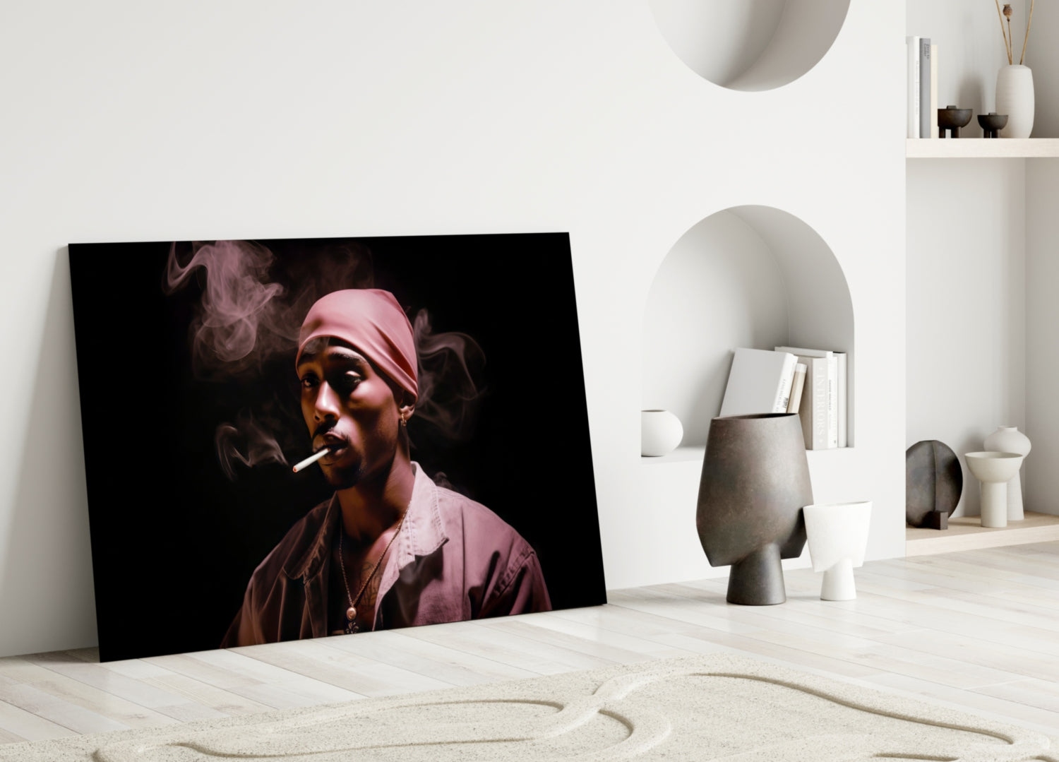Pink Bandana Cigarette Smoke Rapper Glass Wall Art