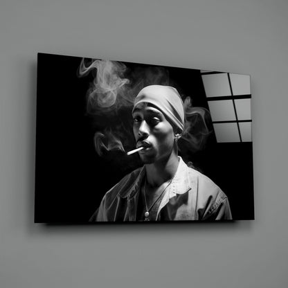 Gray Bandana Cigarette Smoke Rapper Glass Wall Art