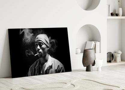 Gray Bandana Cigarette Smoke Rapper Glass Wall Art