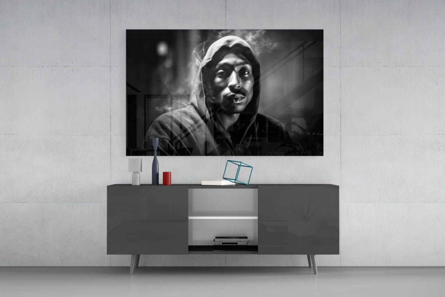 Smoky Gray Zip Hoodie Rapper Glass Wall Art