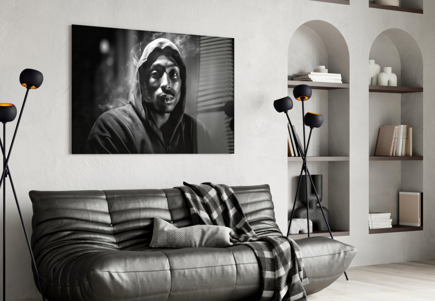 Smoky Gray Zip Hoodie Rapper Glass Wall Art