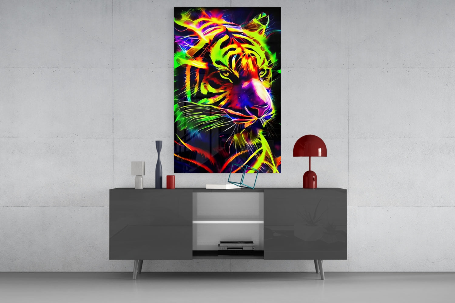 Neon Tiger Glass Wall Art|| Designer&