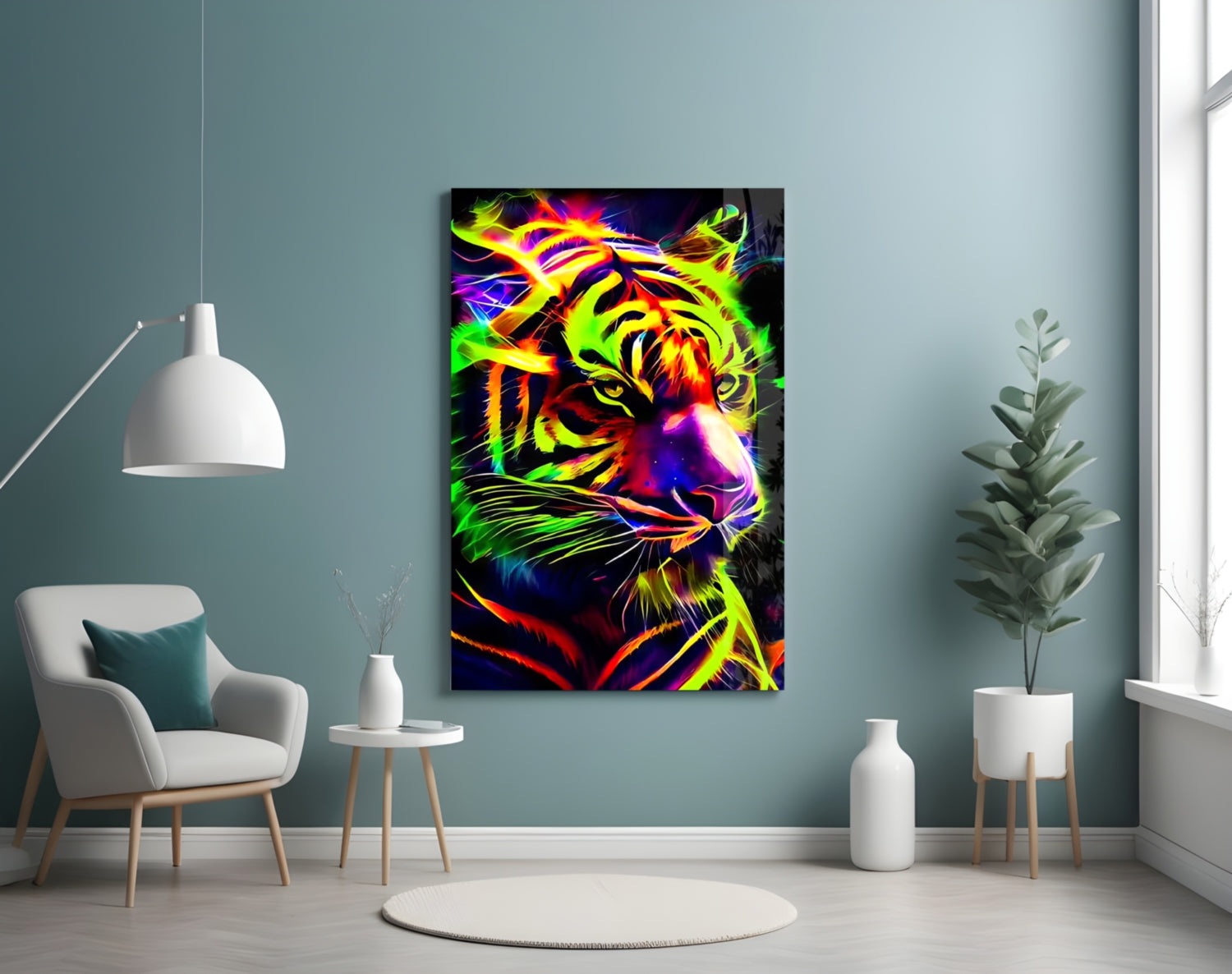 Neon Tiger Glass Wall Art|| Designer&