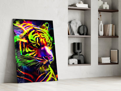 Neon Tiger Glass Wall Art|| Designer&