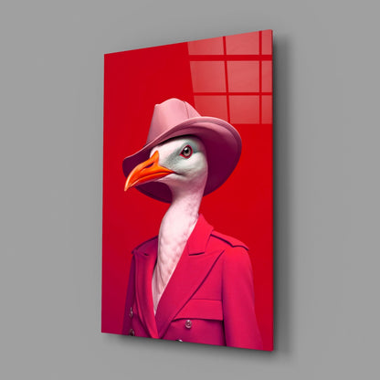 Seagull in Hot Pink Suit and Hat Glass Wall Art