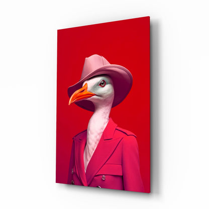 Seagull in Hot Pink Suit and Hat Glass Wall Art