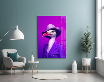 Seagull in Purple Trench Coat Glass Wall Art