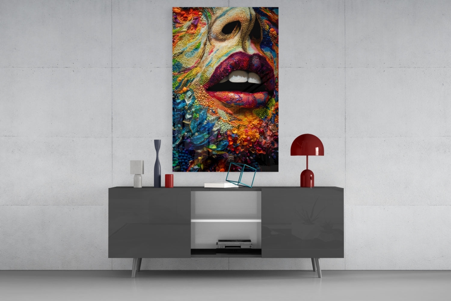 Lips and Flowers Glass Wall Art|| Designer&