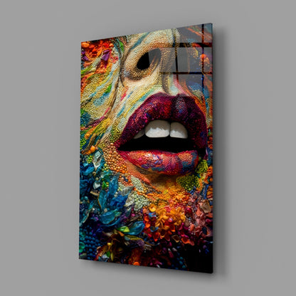 Lips and Flowers Glass Wall Art|| Designer&