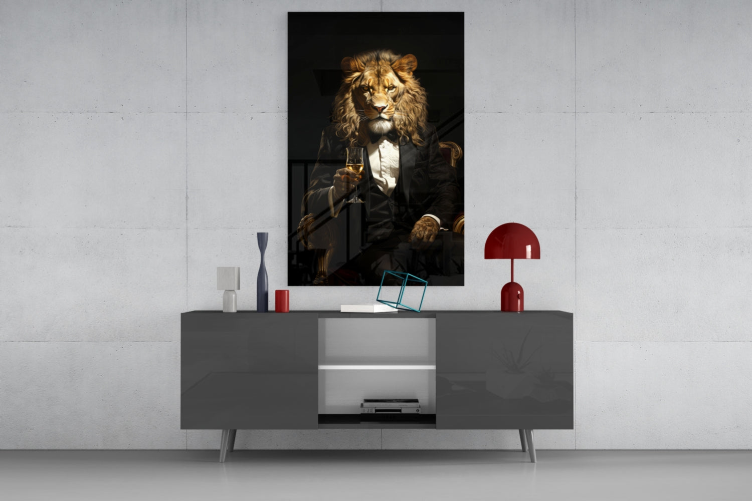 Tuxedo Lion Toasting Wine Glass Wall Art