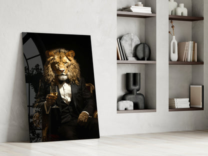 Tuxedo Lion Toasting Wine Glass Wall Art