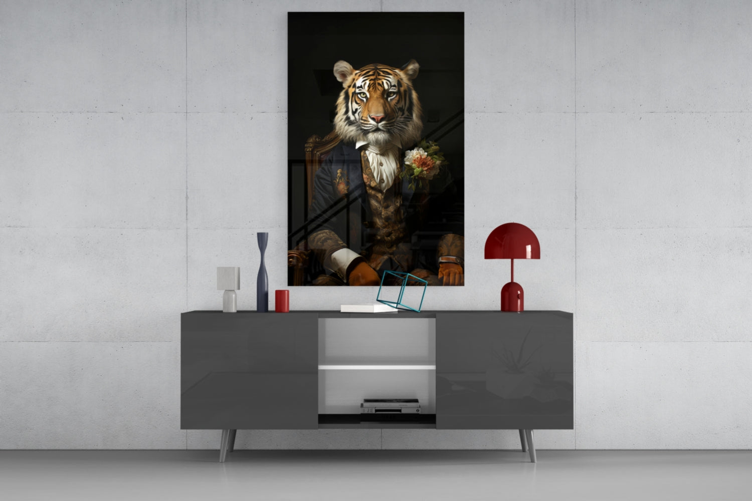 Tiger Dandy with Rose Blazer Glass Wall Art