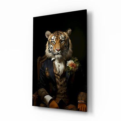 Tiger Dandy with Rose Blazer Glass Wall Art