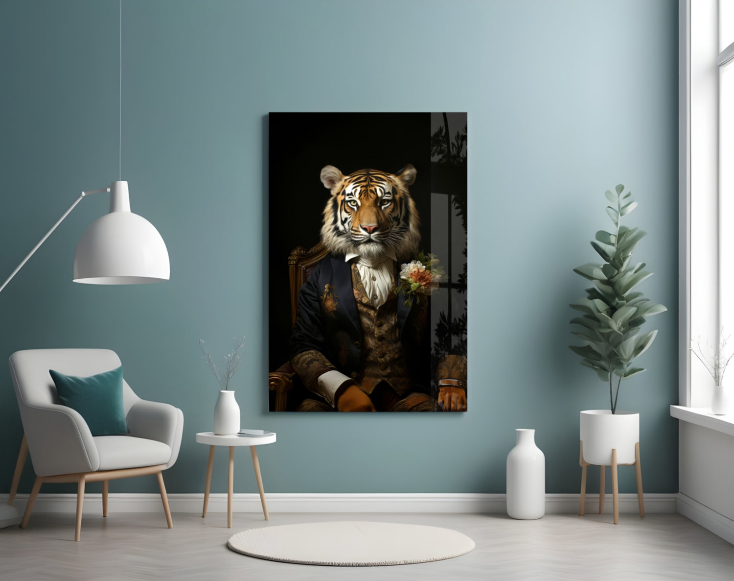 Tiger Dandy with Rose Blazer Glass Wall Art