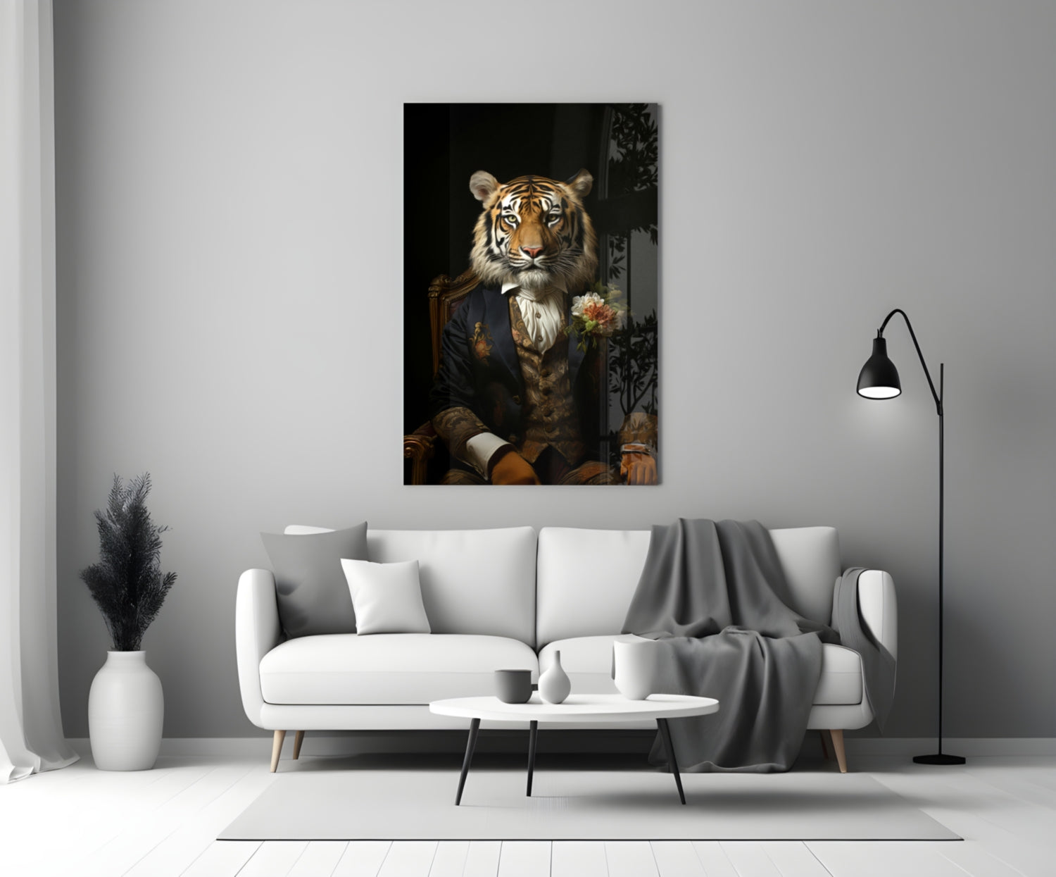 Tiger Dandy with Rose Blazer Glass Wall Art