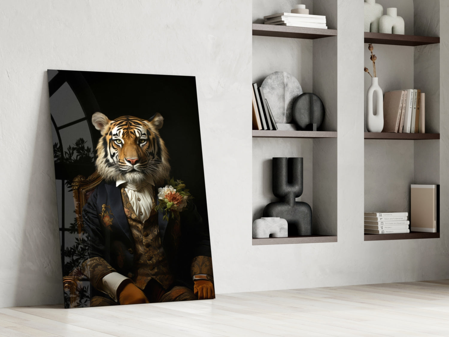 Tiger Dandy with Rose Blazer Glass Wall Art