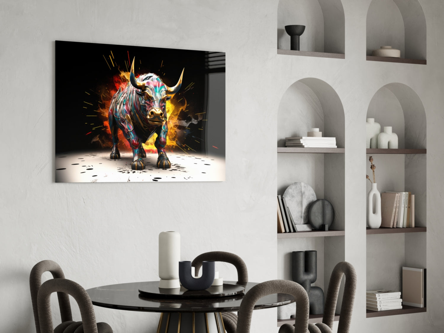 Charging Bull Paint Splash Glass Wall Art